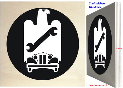 Kfz-Mechatroniker-Zeichen auf Holz gedruckt
